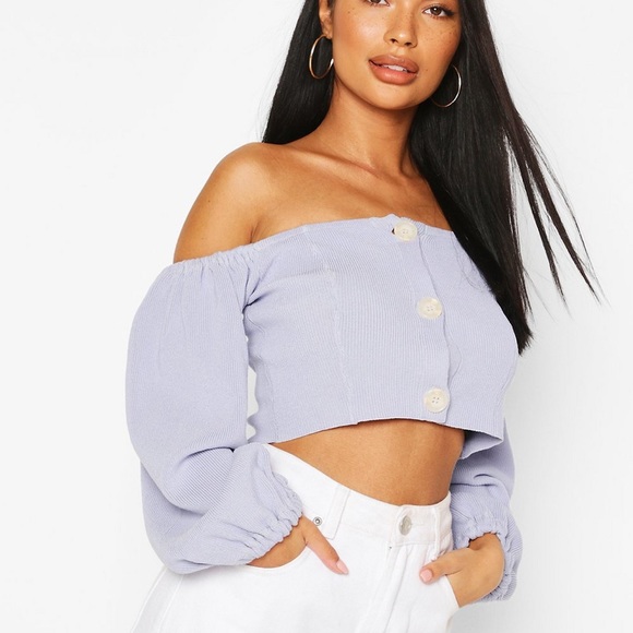 Boohoo Tops - NWT Petite Puff Sleeve Bardot Cardigan